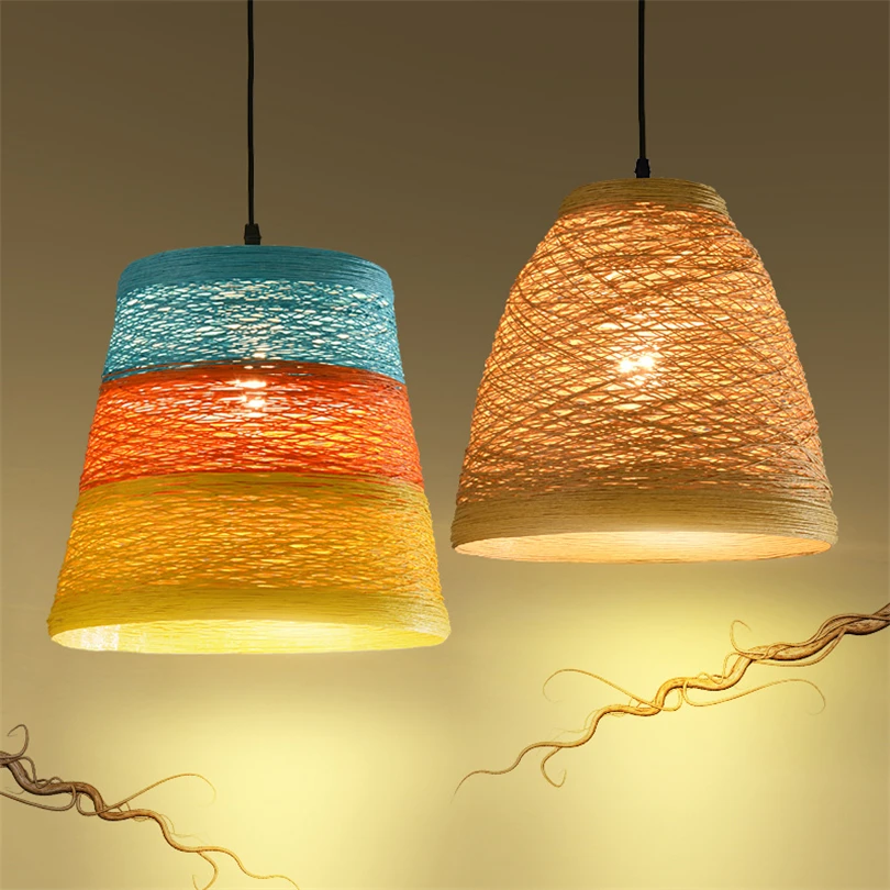 

Idyllic Creative Rattan Weaving Hemp Rope Pendant Light Coffee Shop Farm Bar Restaurant American Country Hanging Light Fixtures