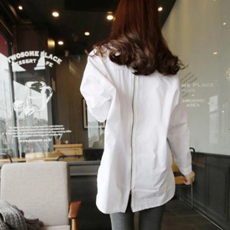 

Casual And Comfortable Medium Long Blouse For Women Cotton White Shirt Women's Long Sleeve With Backing Design Korean Loose Tops