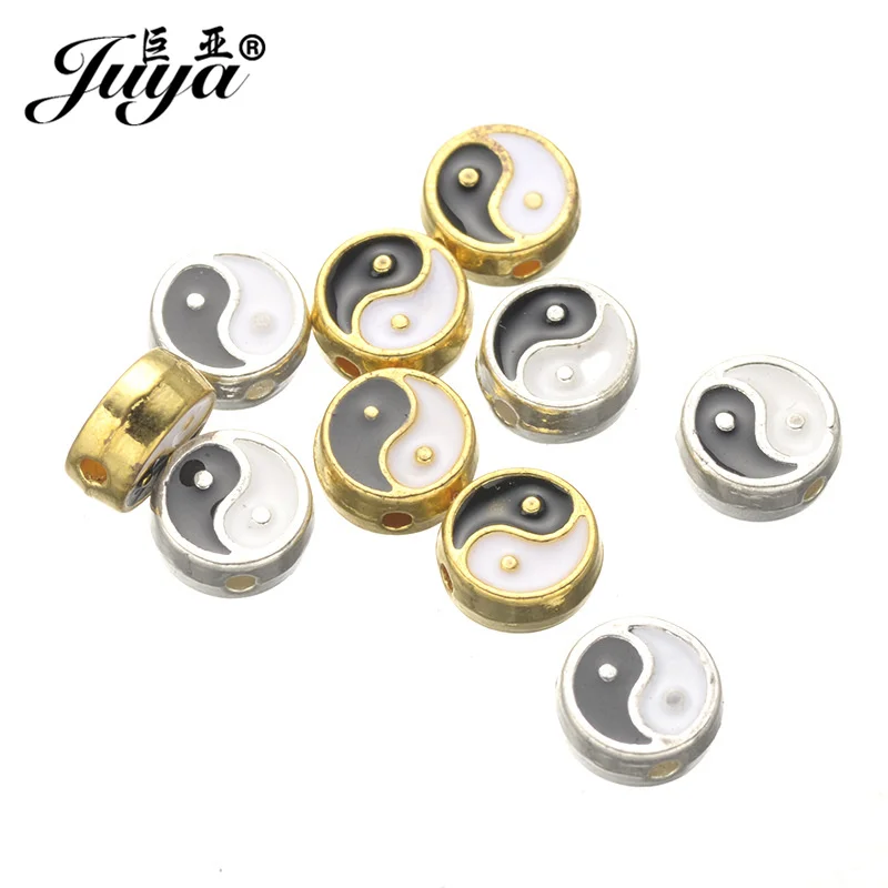 

JUYA 30pcs 8mm Tai Chi Pattern Zinc Alloy Spacer Beads For Bracelets Findings DIY Jewelry Making Accessories Wholesale