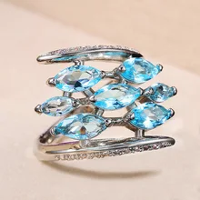 Popular Simple Blue Zircon Ring Women European and American Temperament Trendy Classic Party Jewelry Hot selling 2021