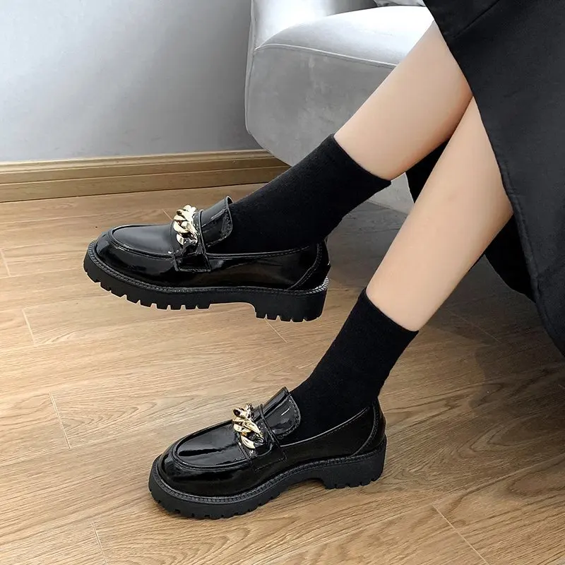 

Casual Woman Shoe Soft Shallow Mouth Loafers With Fur Female Footwear Clogs Platform Round Toe Oxfords All-Match British Style M