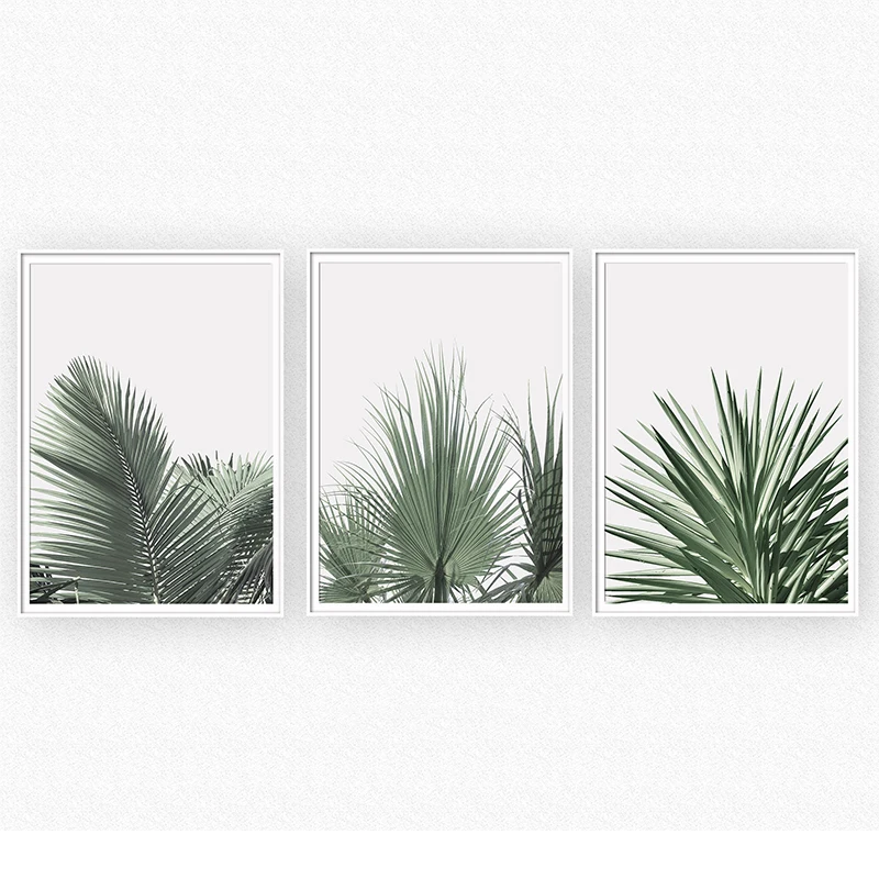 Скандинавская ботаническая Картина на холсте с зелеными листьями настенный