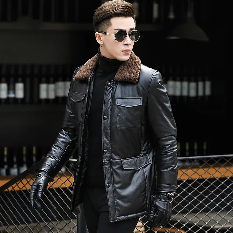 

Зимняя куртка из натуральной кожи, куртка из натуральной коровьей кожи, воротник из натурального меха ягненка, теплые пуховики, модель YY328