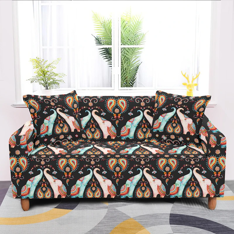 

Psychedelic Lover Tribal Elephant Sofa Cover Boho Stretch Elastic L Shape Couch Covers Universal Slipcovers For Living Room