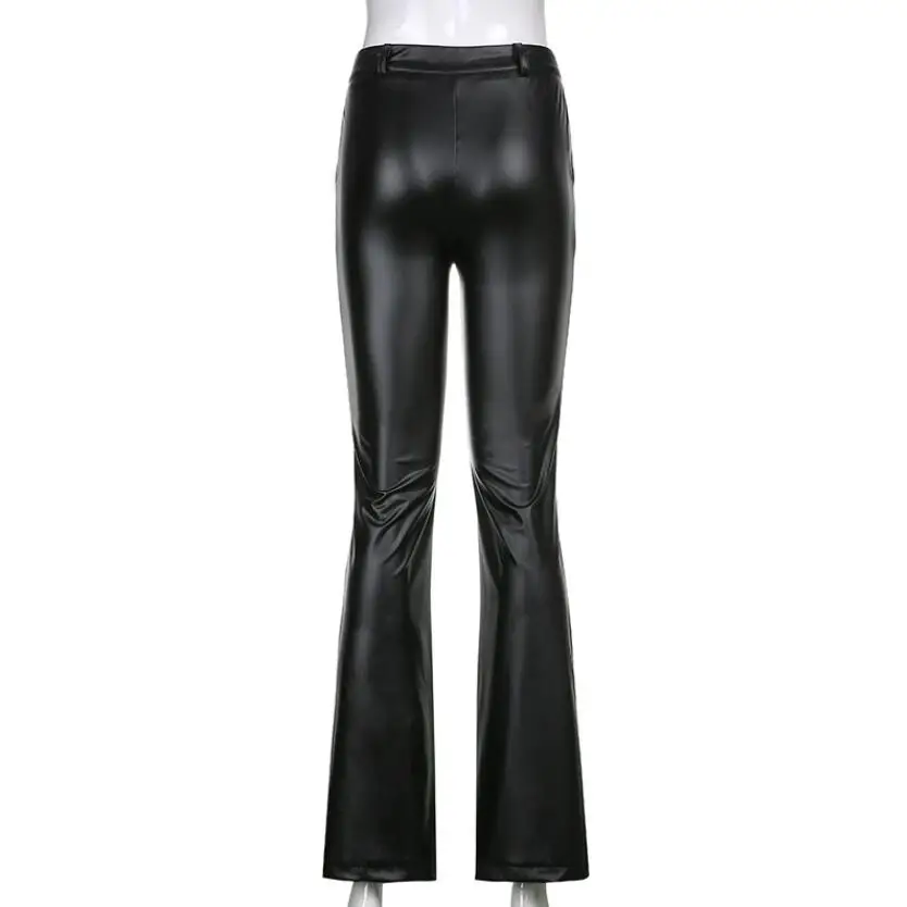 

Women Vintage Skinny Faux Leather Pants Harajuku High Waist Flare Bell Bottom Slim Fit Stretchy Trousers Autumn Streetwear w300