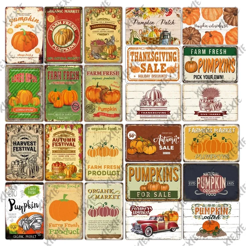 

Pumpkin Tin Signs Rural Style Metal Retro Harvest Festival Poster Plaque Wall Decor for Club Shop Iron Painting Sticker Art