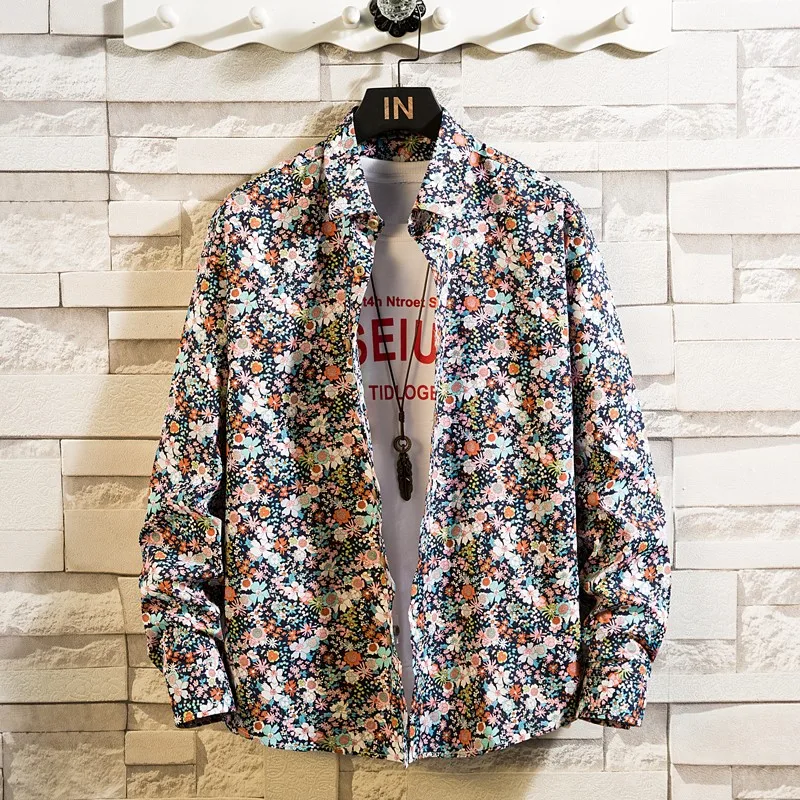 

Casuals Shirt Men Autumn New Arrival Personality Printing Long Sleeve Shirts Mens Fashion Big Size Office Shirt