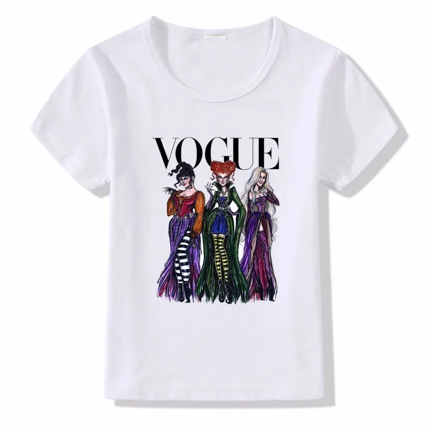 Летняя футболка для девочек Футболка с принтом Vogue Hocus Pocus рукавами на Хэллоуин