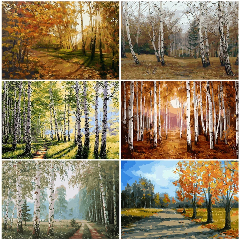 AZQSD Adult Paint By Numbers Landscape Unframe DIY Acrylic Coloring Tree Handpainted Gift Kits | Дом и сад