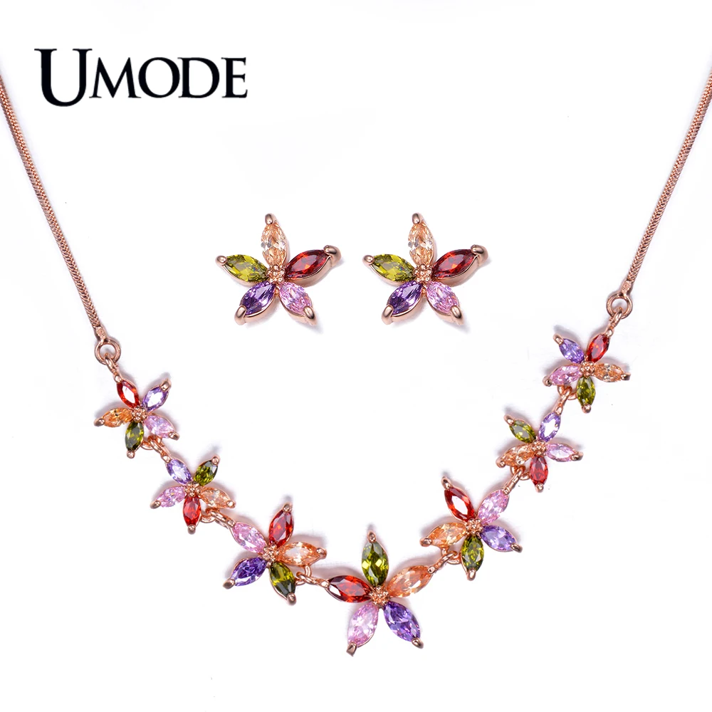 Женские серьги гвоздики в форме цветка UMODE сережки и ожерелье с подвеской из