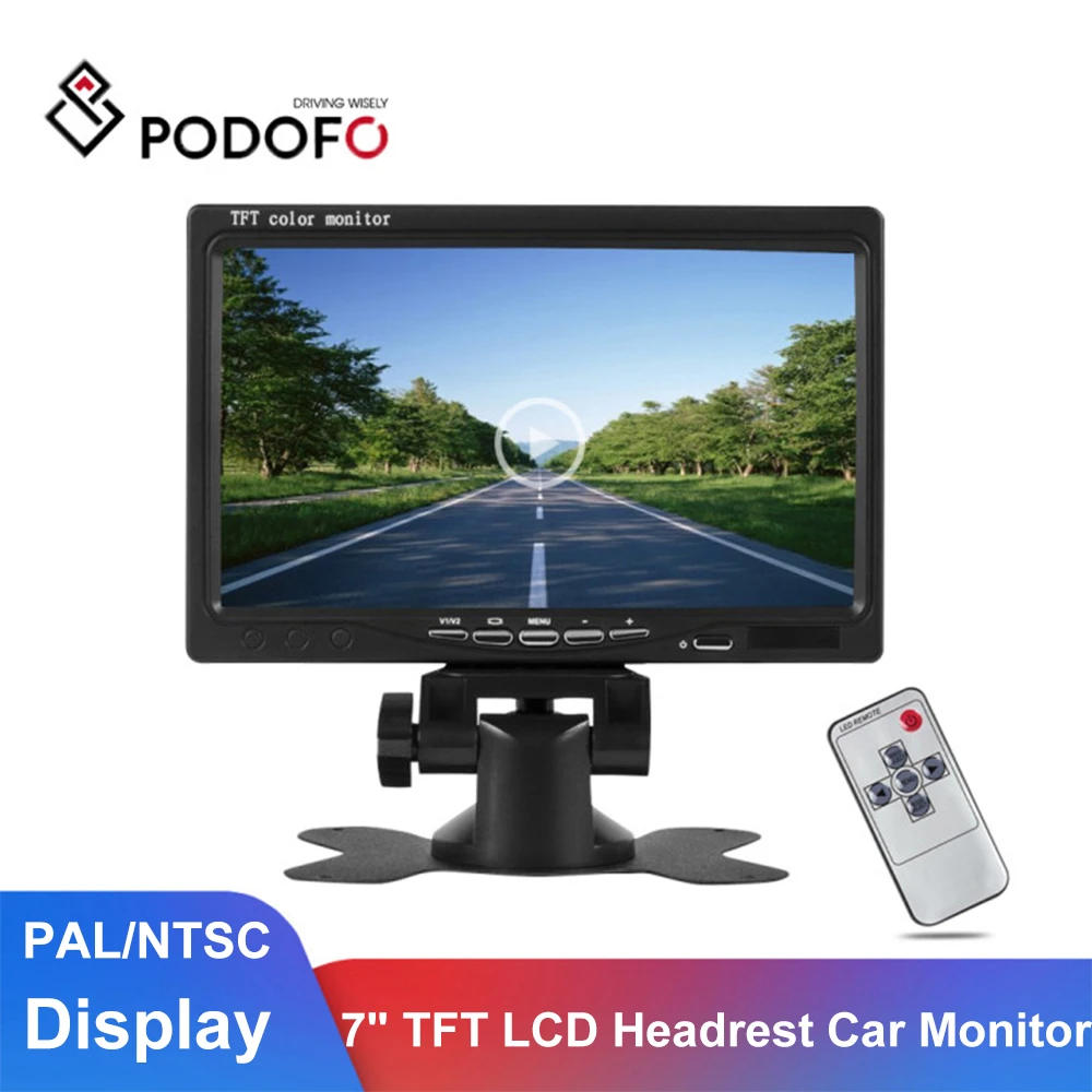

Podofo 7" TFT LCD Headrest Car Monitor Display PAL/NTSC AV1/AV2 Input MST Rearview Camera For Bus Truck Rear View DVD VCD Tools