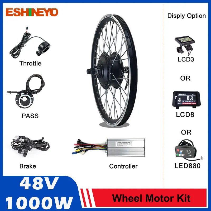 Bestellen 48V 1000W Ebike Vorne/Hinten Bürstenlosen Hub Motor Rad 20'' 24'' 29 Zoll 700C Für Elektrische Fahrrad Conversion Kit Mit Display