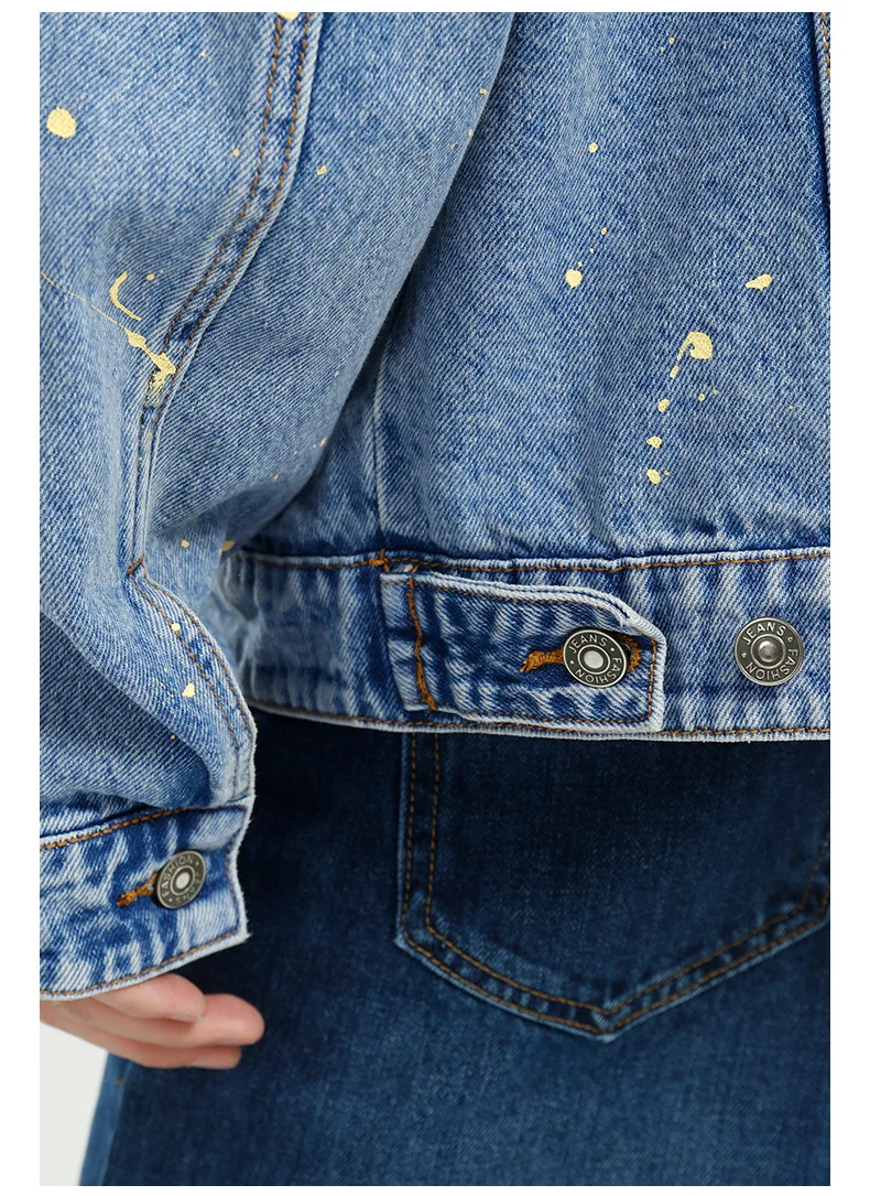 

IEFB Men's 2021 Spring New Korean Loose Simple Paint Trend Denim Jacket Loose Causal Long Sleeve Workwear Jeans 9Y5795