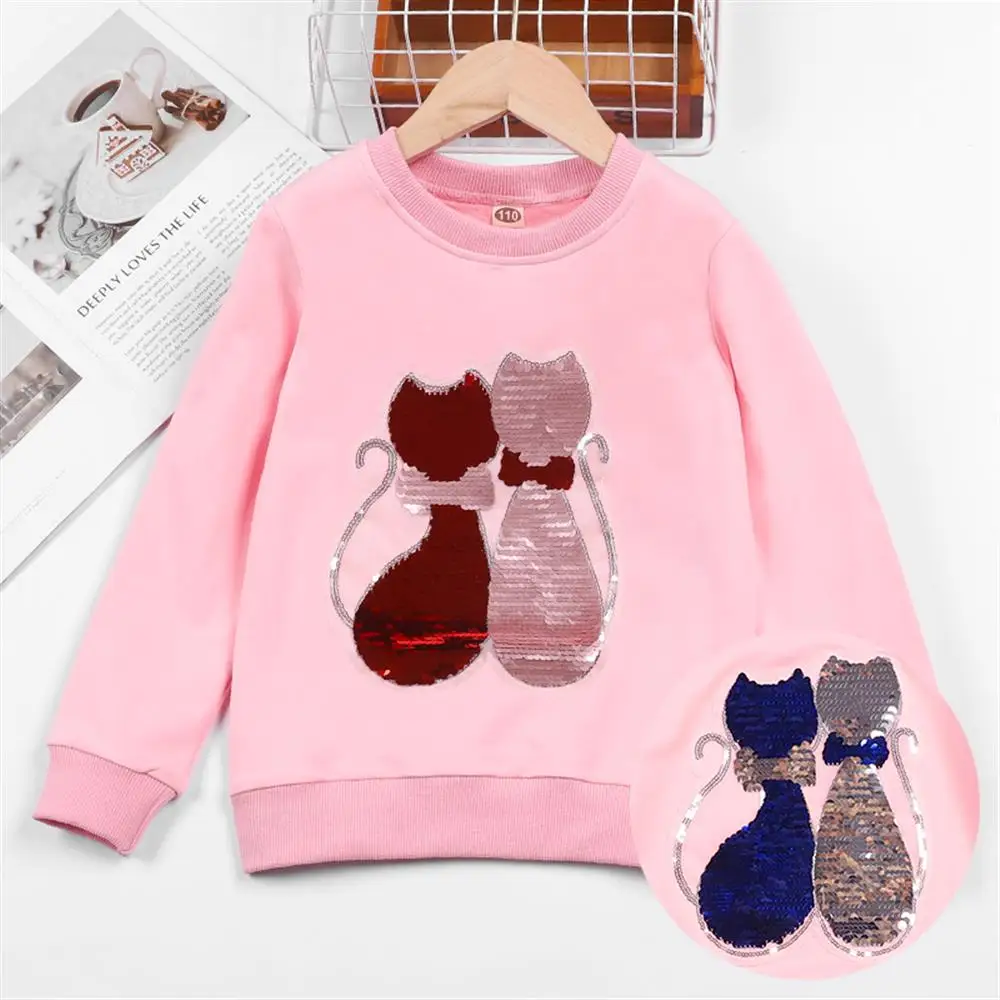 

Girls Crewneck Sweatshirt Long Sleeve Sequin Printed Pullover Hoodie Tops