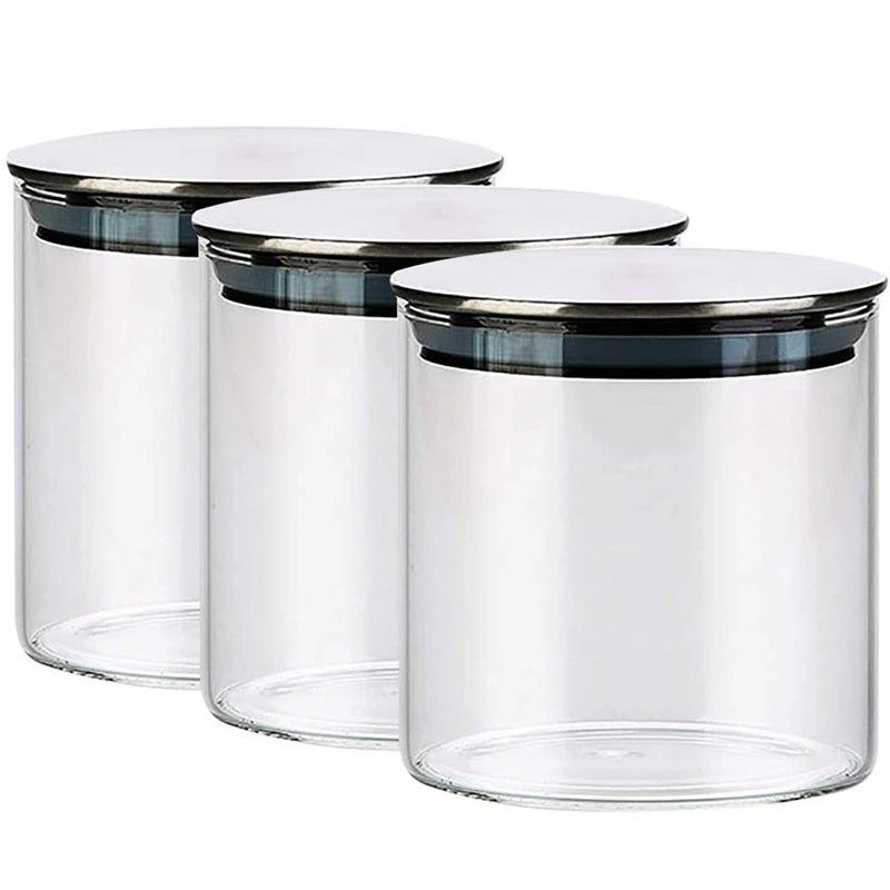 

3Pcs Glass Airtight Storage Jars,Kitchen Food Storage Canister Container with Stainless Steel Lid&Silicone Sealing Ring