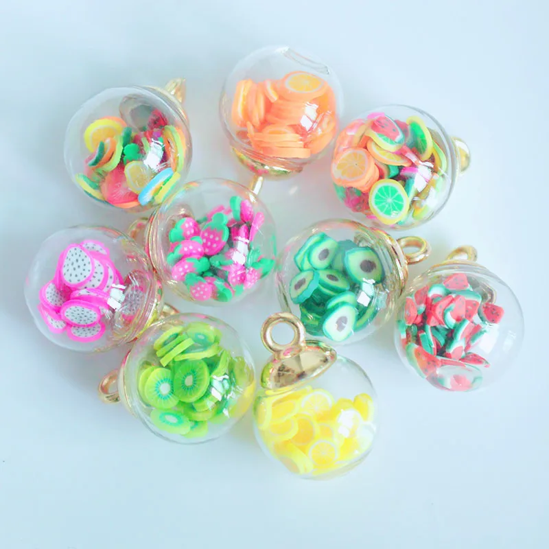 

10pcs / bags 16mm Colored Fruit Ball Wishing Bottle Crystal Glass Ball Pendant Necklace Hair Rope Earrings Accessories