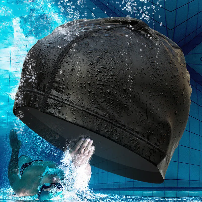 

RTAAN Pu swimming cap for men and women professional head long ear protection loose large hot spring Diving hat Pool Cap Ear