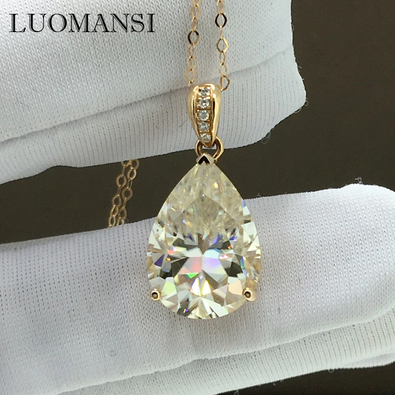 Фото Luomansi VVS1 D Цвет 5CT каплевидной формы Муассанит 18K розовое золото ожерелье женские ювелирные изделия для свадьбы помолвки вечеринки подарок на день рождения №1