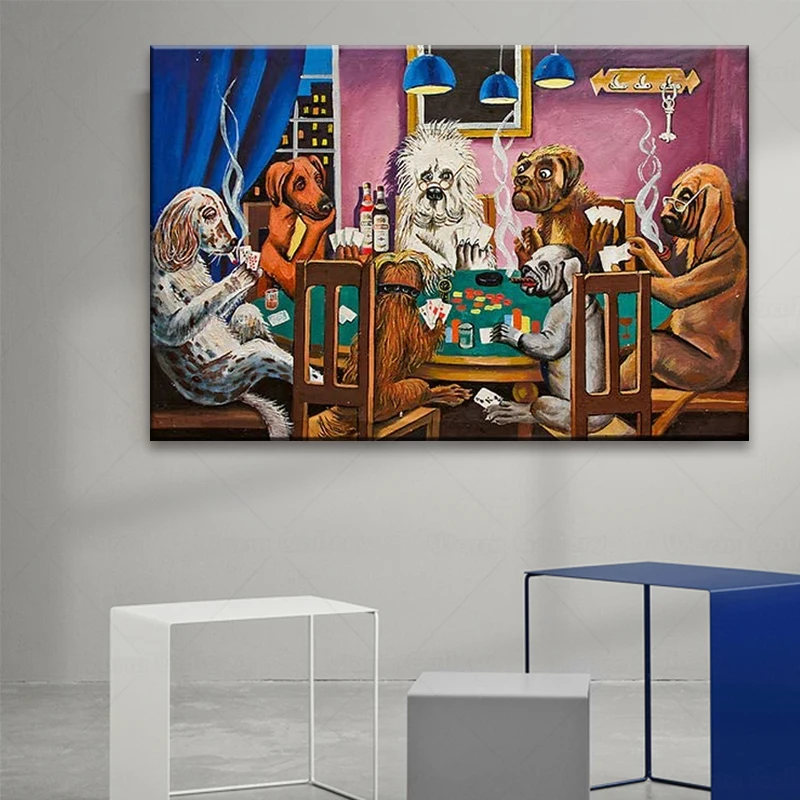 Настенный фон на холсте с изображением собак играющих в покер | Дом и сад