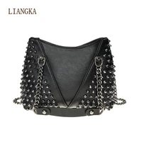 2021 personality cool rivet shoulder bag female small bags for women handbags punk tote leather women messenger bag purses black