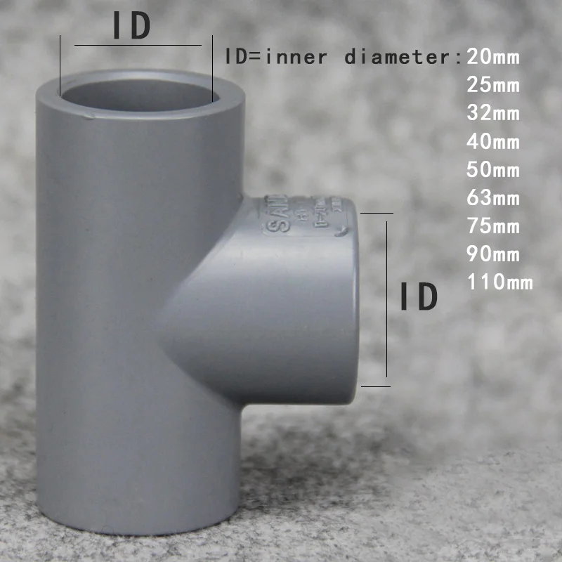

CPVC Tee Connector Aquarium Fish Tank Tube DIY Tools Garden Water Connectors UPVC Pipe Joints ID 20mm-110mm 1 Pcs