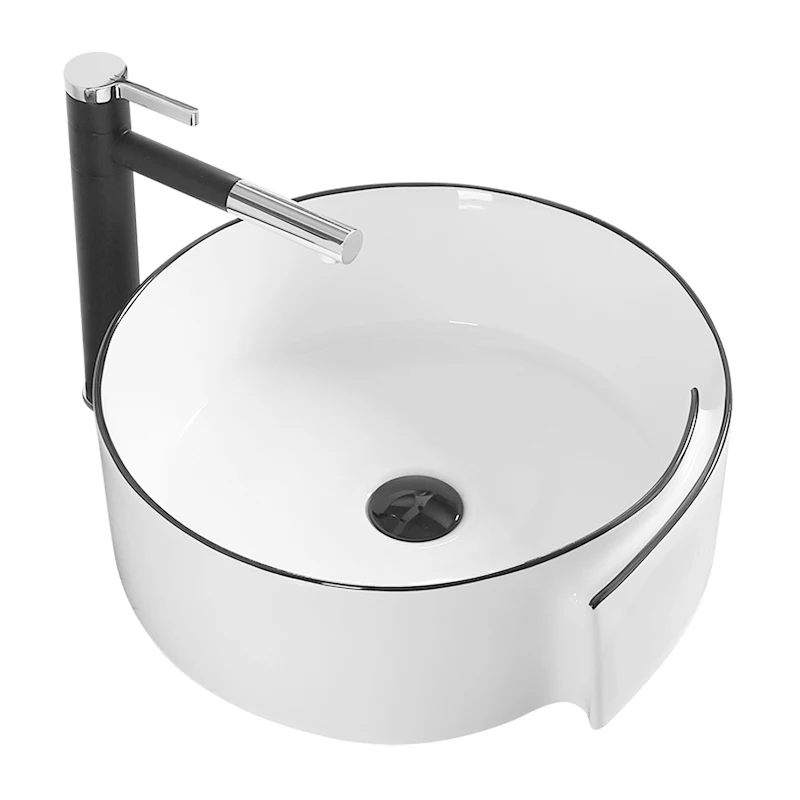 

Art Washing Basin Bowl Bathroom Sinks Modern Ceramic Vessel Counter Top Black White With Drain Soft Hose Lavatory Sink AM951