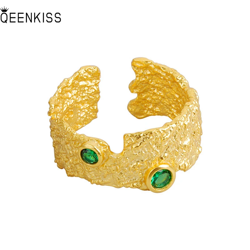 

QEENKISS RG676 Jewelry Wholesale Fashion Woman Girl Birthday Wedding Retro round AAA zircon 18KT gold White Gold Opening Ring