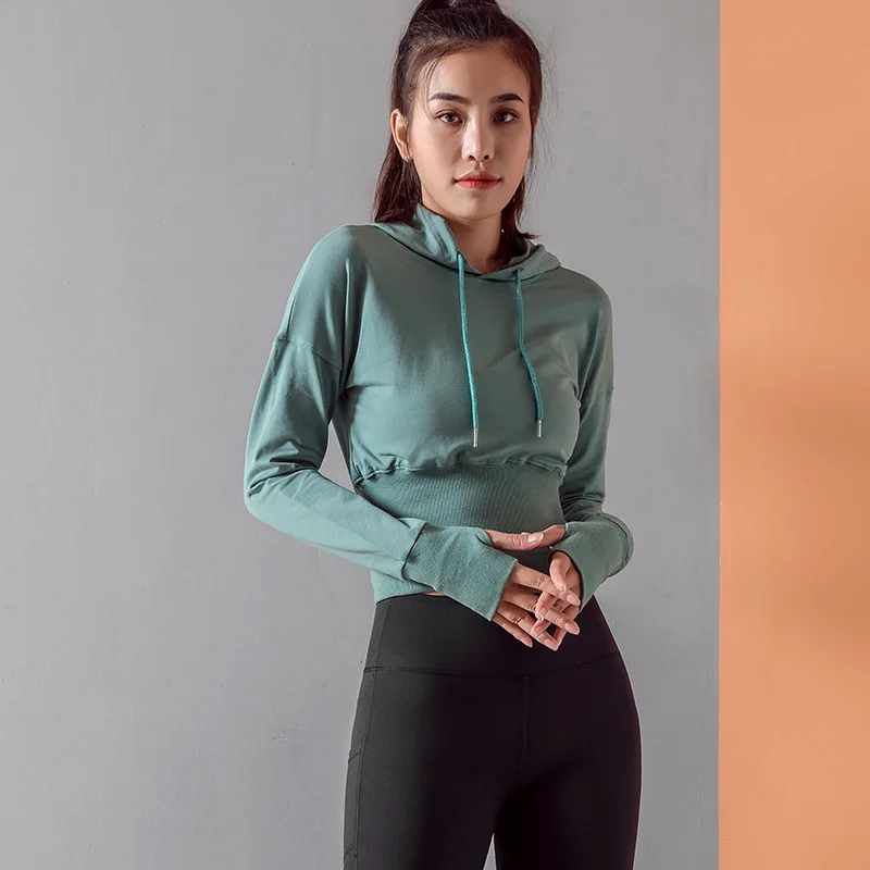 

2020 New Women Hooded Sports Long Sleeve Lady Waist Body Sweater Female Yoga Running Fitness Jacket