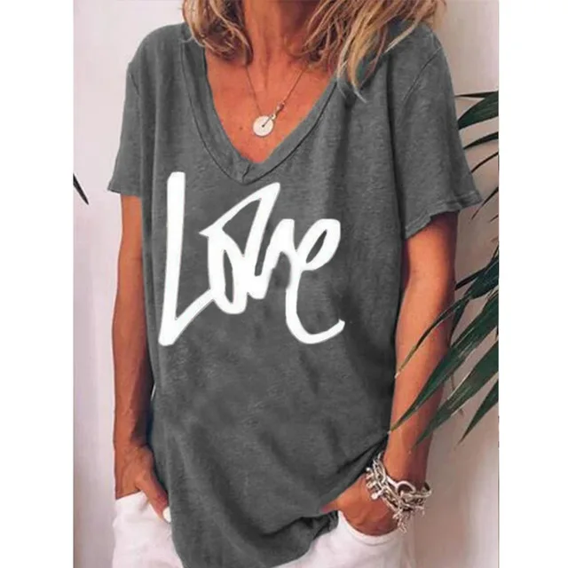Женская футболка с V-образным вырезом однотонная Повседневная Свободная
