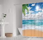 Занавески для душа MTMETY, из полиэстера, водонепроницаемые, с кокосовой пальмой, с изображением морского берега, с крючками
