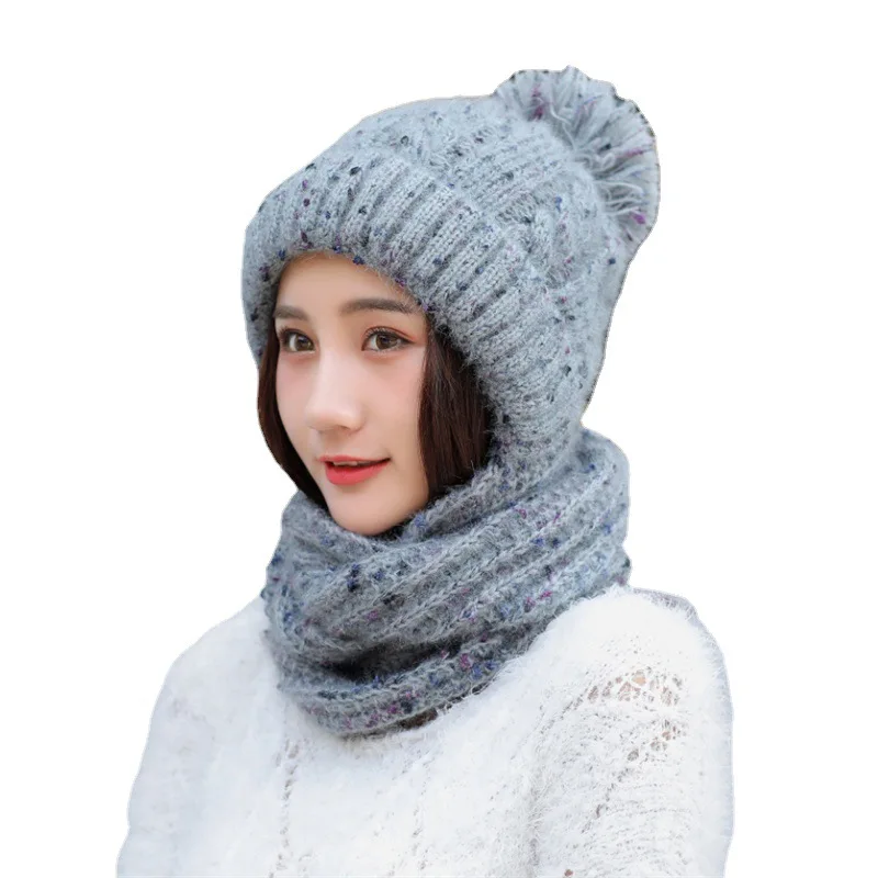 

Hat Scarf Rabbit Fur One-piece Woolen Hat Ladies Cute Fur Ball Knitted Hat Tide Winter Warmth Hood