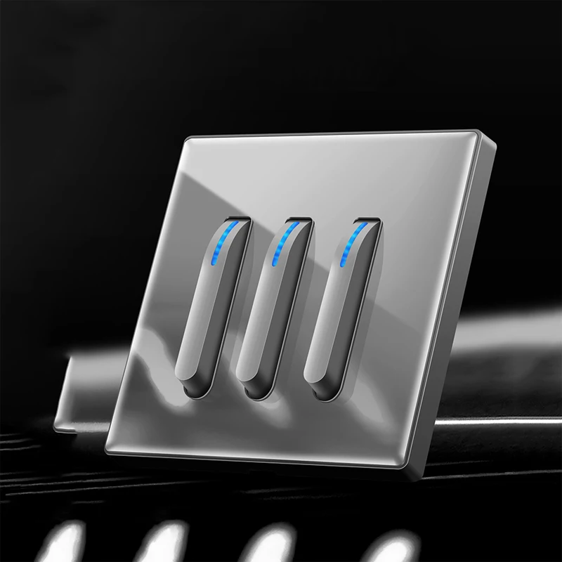 

Light Switch LED Indicator Power Socket Wall Outlet Piano Key Push Button Lamp Reset Light Switches TV Gray Silver