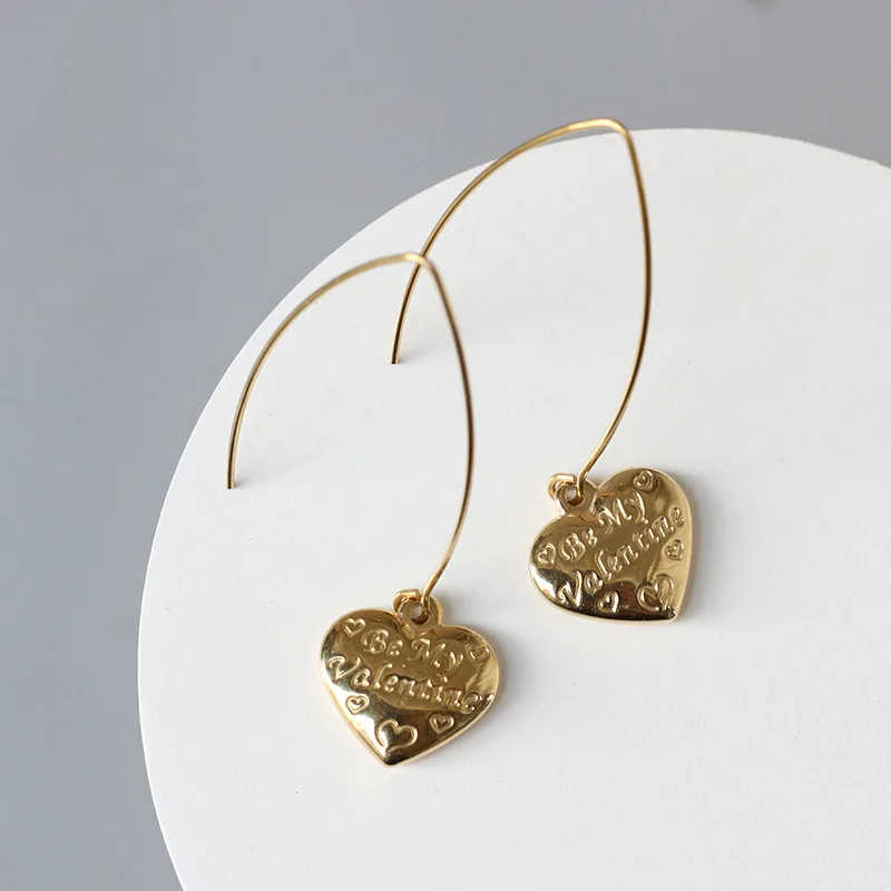 

Luxury Brand Earrings Stainless Steel Heart Stud Earrings For Women Rose Gold Color Letters Love Earrings Cute Romantic Gift