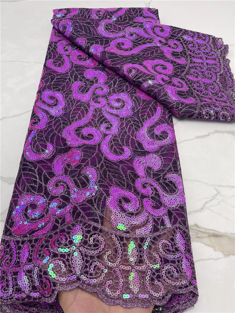 

PGC African Sequins Lace Fabric 2021 High Quality Embroiderey French Laces Fabric For Nigerian Wedding Party Sewing YA4481B-8