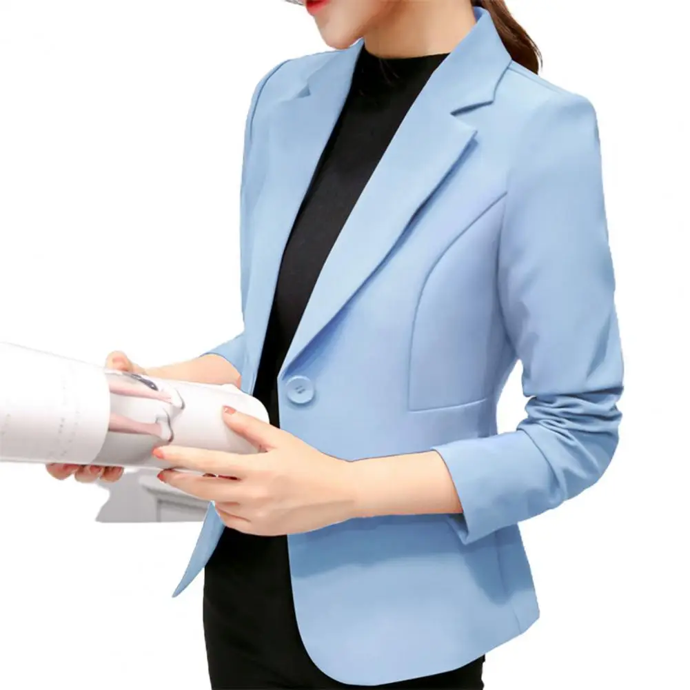 

Office Lady Blazer Solid Color One Button Autumn Turndown Collar Pockets Suits Coat for Daily Wear