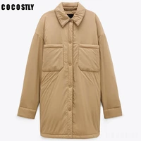 new 2021 autumn winter women warm oversize light parka jacket coat vintage khaki cotton outwear female loose long overcoats