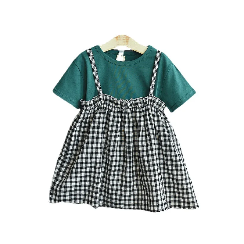 

Children Clothing Sets ForToddler Girls 2021 Summer Style Short Sleeve T-shirt Plaid Suspender Skirt 2pcs Kids Clothes Suits