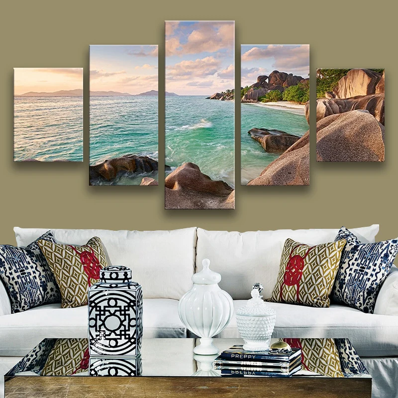 

No Framed 5 pieces Seashore Beach Tropical Island Home Decor Modular Picture Modern Canvas Paintings Printed Posters Wall Art