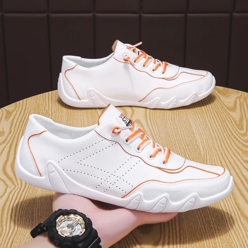 

Leather Men's Shoes Fashion Little White ShoeS Comfortable Trend Casual Flat Shoes Outdoor Breathable Men Lace-Up Sneakers