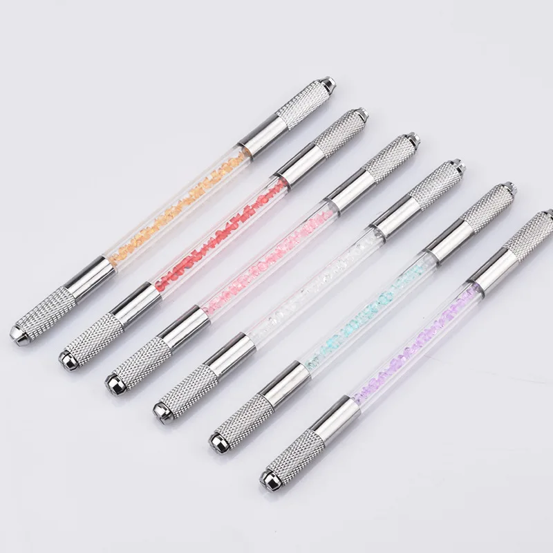 

Hot Sale Double Crystal Acrylic Tattoo Pen 2 usage For Flat or Round Needles Microblading Permanent makeup Eyebrow Tools