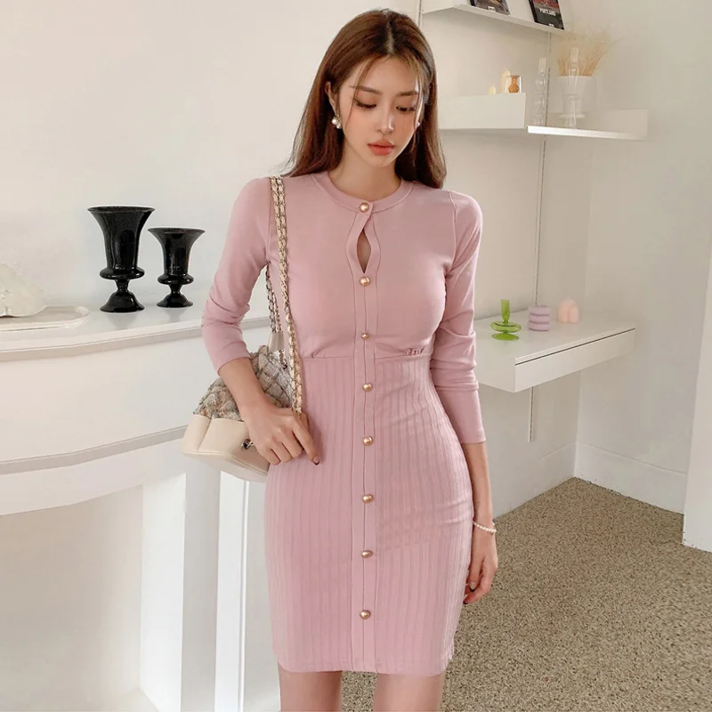 

Женское платье-футляр с длинным рукавом, в Корейском стиле