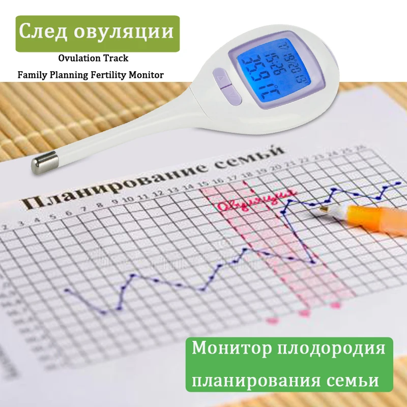 Тест на овуляцию, тест на цифровой базальный светодиодный термометр с точностью до 1/100th, тест на овуляцию, тест на дорожка Природный Планирование семьи монитор фертильности