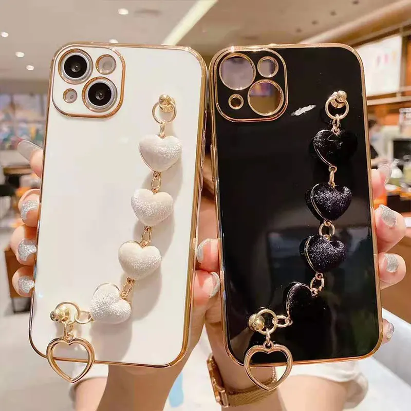 

Luxury Heart Bracelet Chain Soft Case For OPPO A72 A52 A5 A9 A53 2020 A55 F17 F19 Pro F9 F11 Realme 8 Pro Wristband Cover Fundas