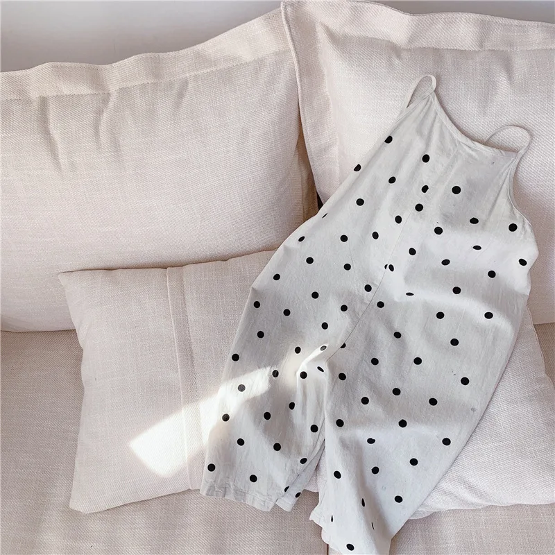 

Baby Girls Korean Pants 2021 New Spring Kids Casual Dot Wide Leg Pants Fall Children Sling Jumpsuit For Girl