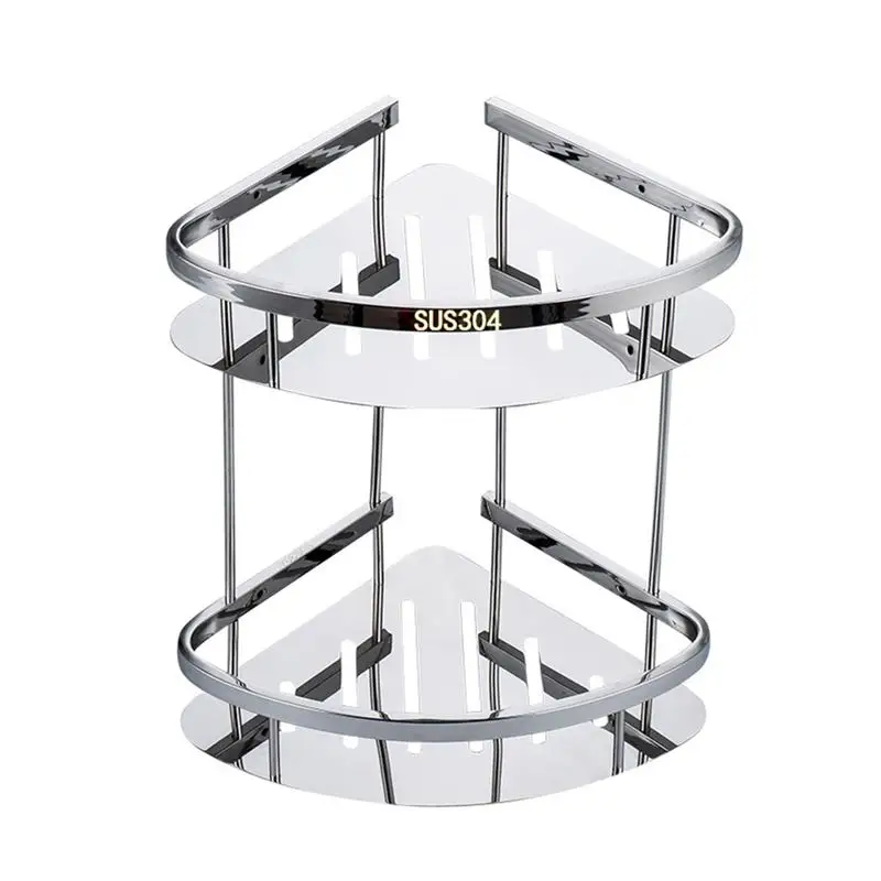 

Double Layer Bathroom Shelf Stainless Steel Corner Shelf Triangle Storage Rack