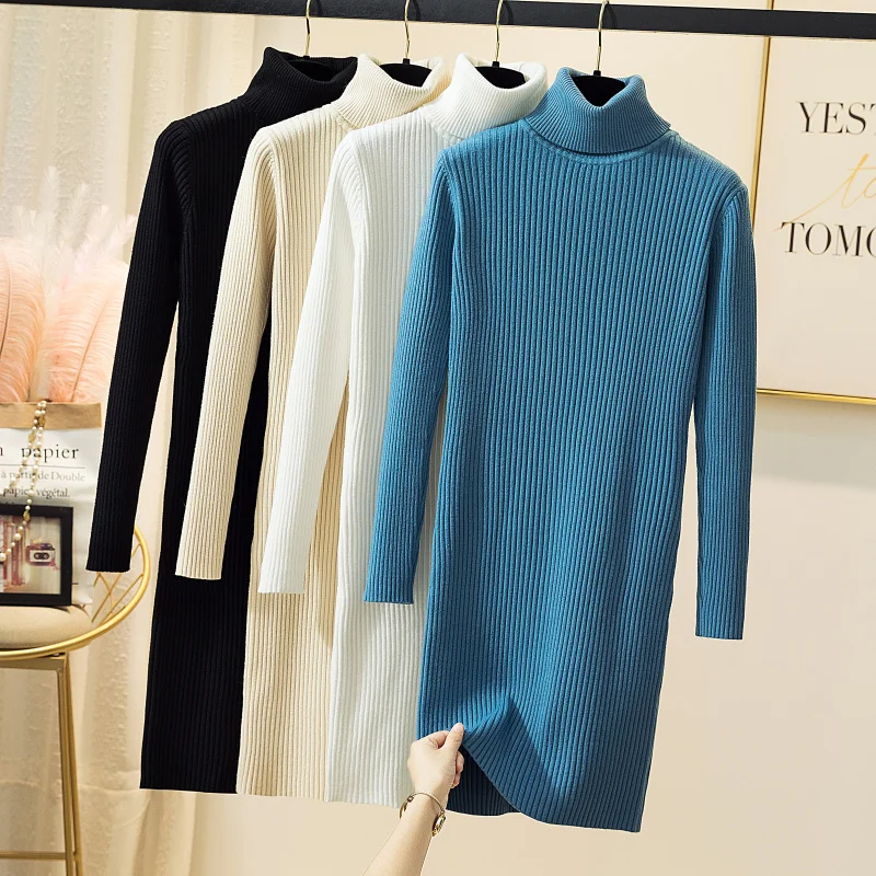 

Black turtleneck Cashmere knit Sweater Dress female autumn winter 2021 New Korean Elegant Slim long bottoming pullovers dresses