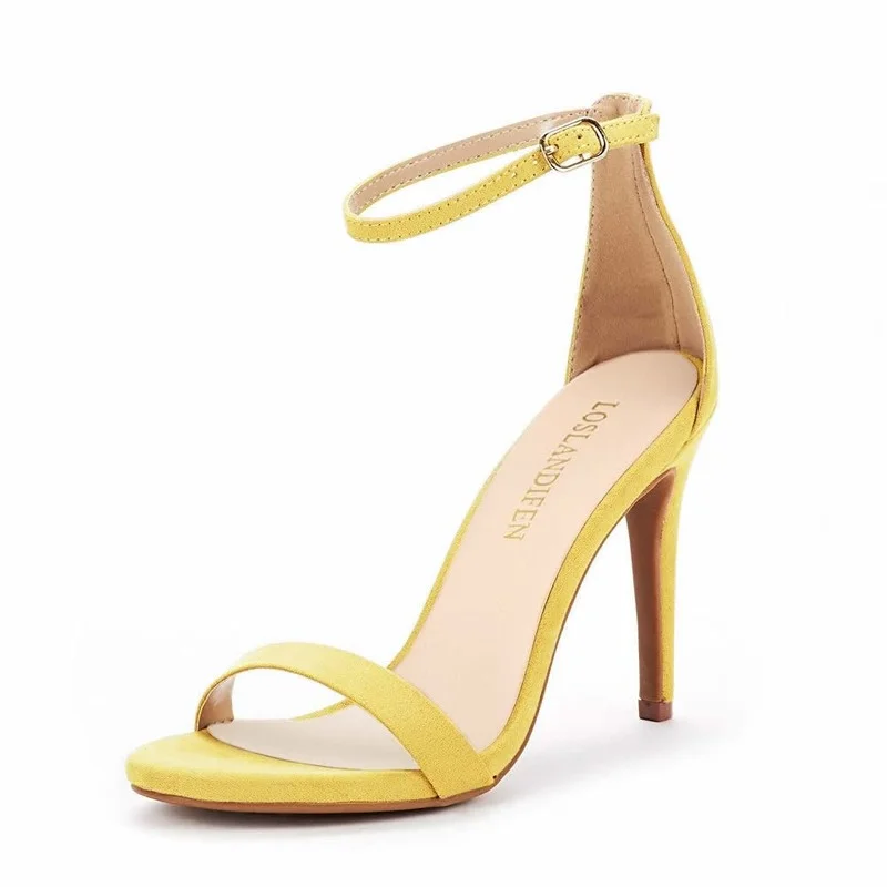 LOSLANDIFEN Women's 110mm Velvet Open Toe Ankle Strap Stiletto High Heels Sandals Party Wedding Dress Shoes