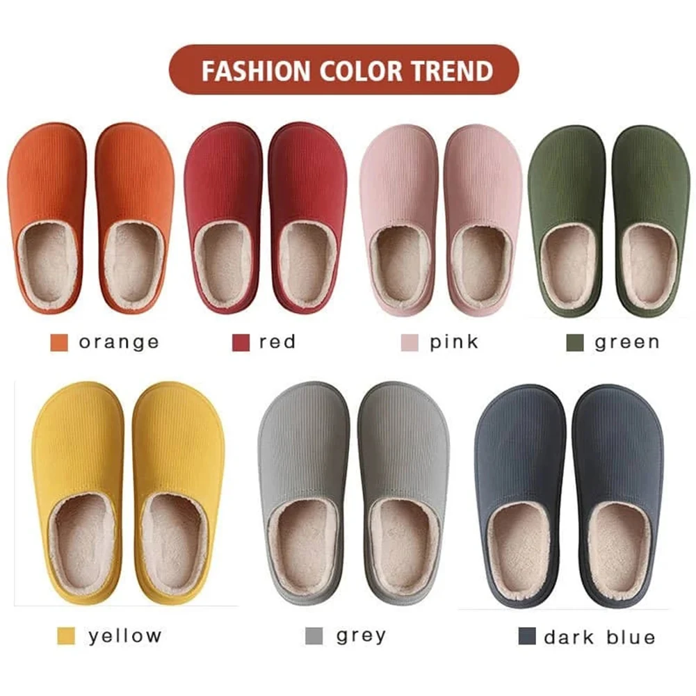 

New Waterproof Non-Slip Home Slippers Plush Lining Warm Thick Winter Men Women Slippers pantoufle femme Drop Shipping