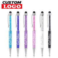 100pcslot 21 colors 2 in 1 metal roller ballpoint pen crystal diamond screen capacitive touch stylus universal free custom logo