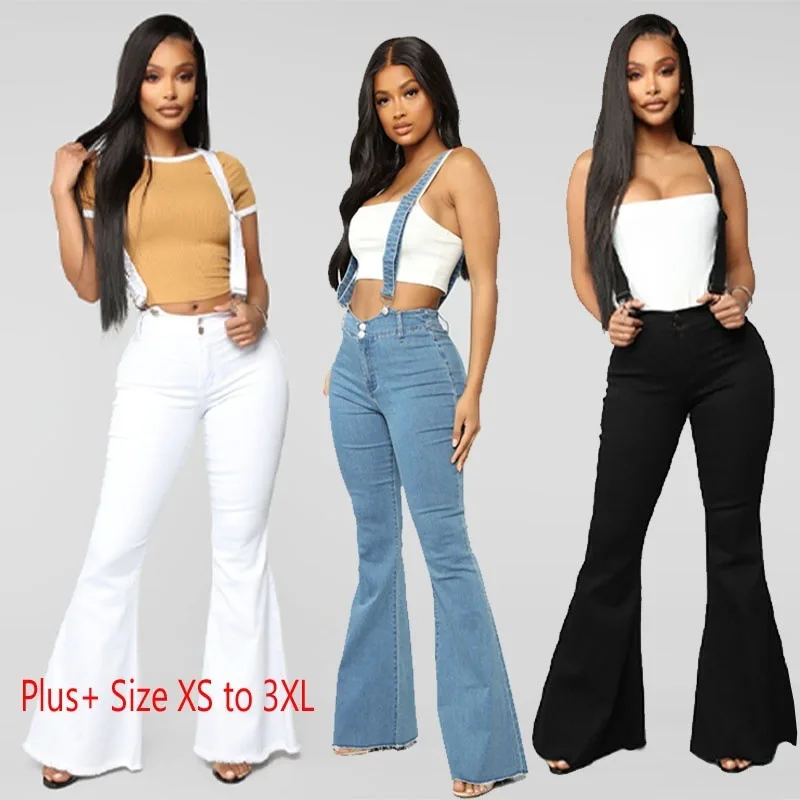 

Jumpsuit Women Plus Size Rompers For Women Fashion Demin Bell Bottom Solid Female Office Jeans Long Length Flared Cargo Jumpsuit